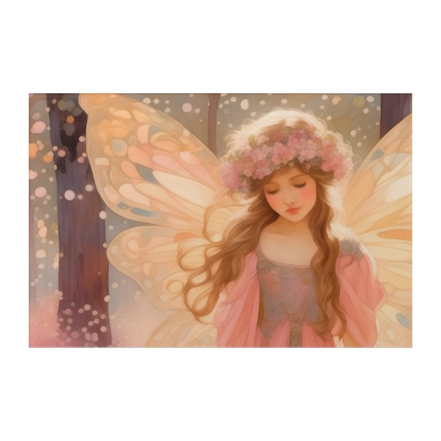 Cute Pink Fairy Fantasy Painting Acrylic Print (Front)