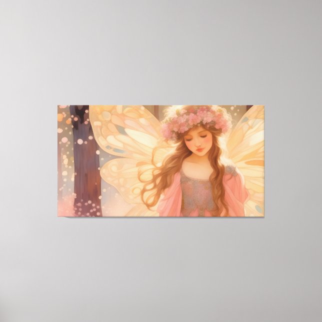 Cute Pink Fairy Fantasy Painting Canvas Print (Front)