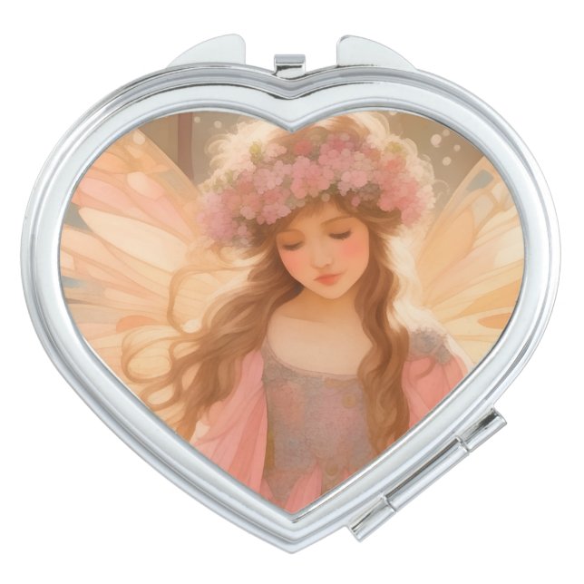 Cute Pink Fairy Fantasy Painting Compact Mirror (Front)