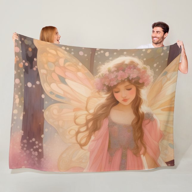 Cute Pink Fairy Fantasy Painting Fleece Blanket (In Situ)