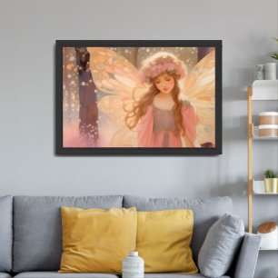 Cute Pink Fairy Fantasy Painting Framed Art