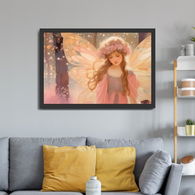 Cute Pink Fairy Fantasy Painting Framed Art (Living Room 3)