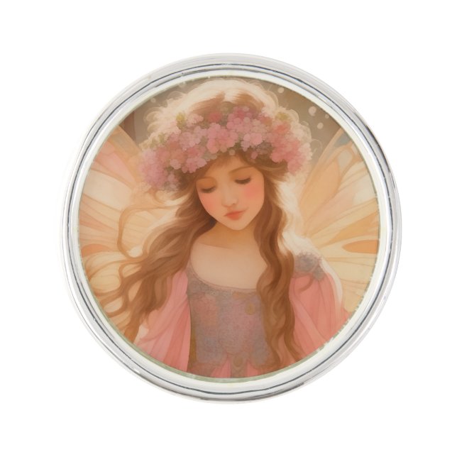 Cute Pink Fairy Fantasy Painting Lapel Pin (Front)