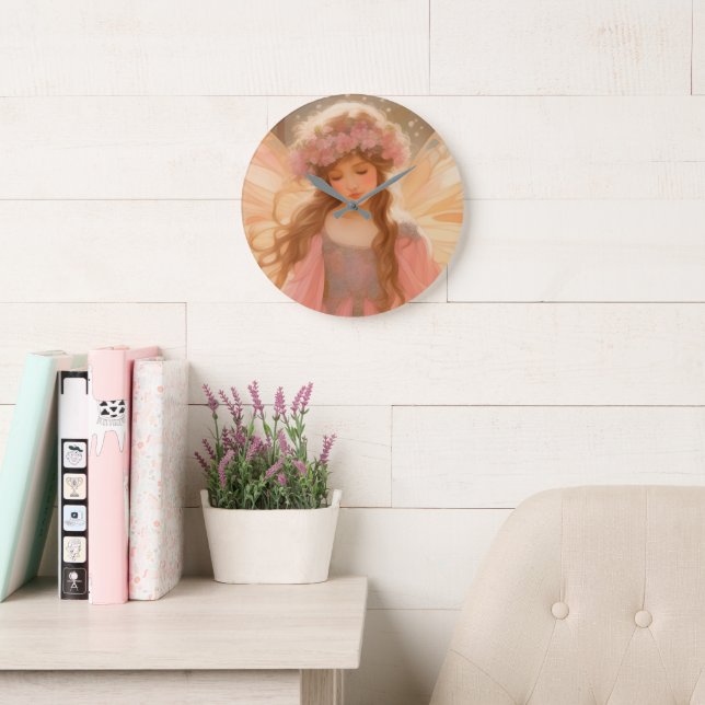 Cute Pink Fairy Fantasy Painting Large Clock (Reading Room)