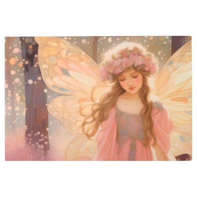 Cute Pink Fairy Fantasy Painting Metal Print (Front)