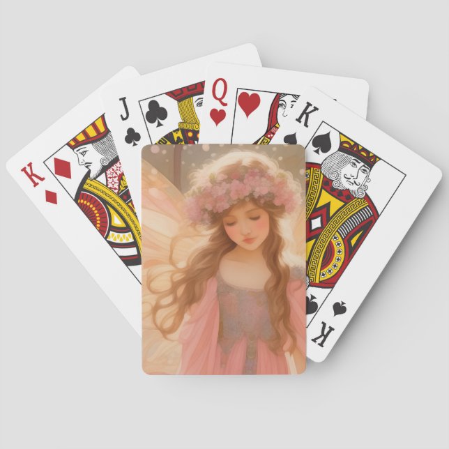 Cute Pink Fairy Fantasy Painting Poker Cards (Back)