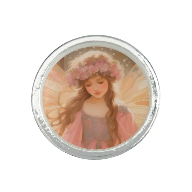 Cute Pink Fairy Fantasy Painting Ring (Front)