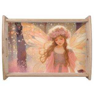 Cute Pink Fairy Fantasy Painting Serving Tray