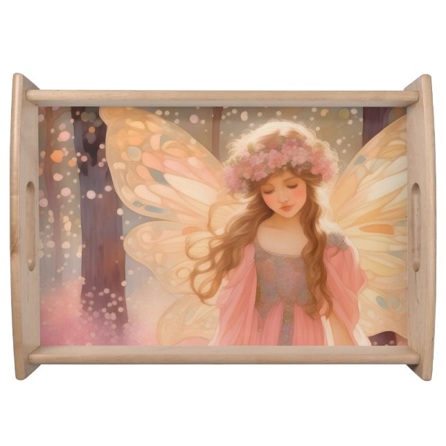 Cute Pink Fairy Fantasy Painting Serving Tray (Front)