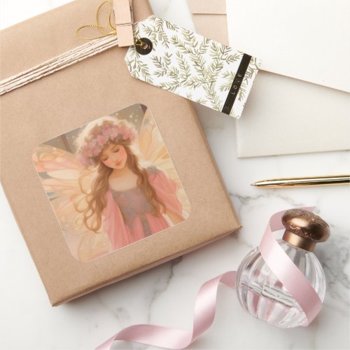 Cute Pink Fairy Fantasy Painting Square Sticker