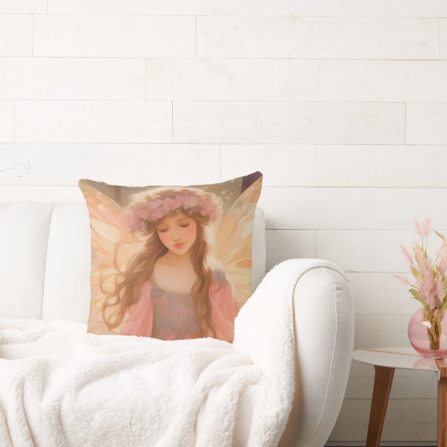 Cute Pink Fairy Fantasy Painting Throw Pillow (Couch)