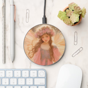 Cute Pink Fairy Fantasy Painting Wireless Charger