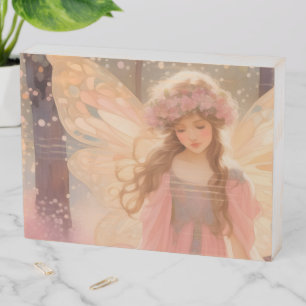 Cute Pink Fairy Fantasy Painting Wooden Box Sign