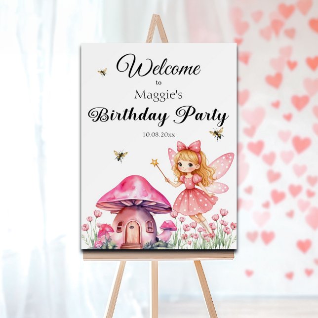 Cute Pink Fairy Mushrooms Birthday Party Foam Board (Creator Uploaded)