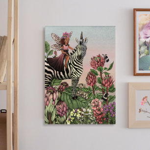 Cute Pink Fairy on Zebra Unicorn Floral Art