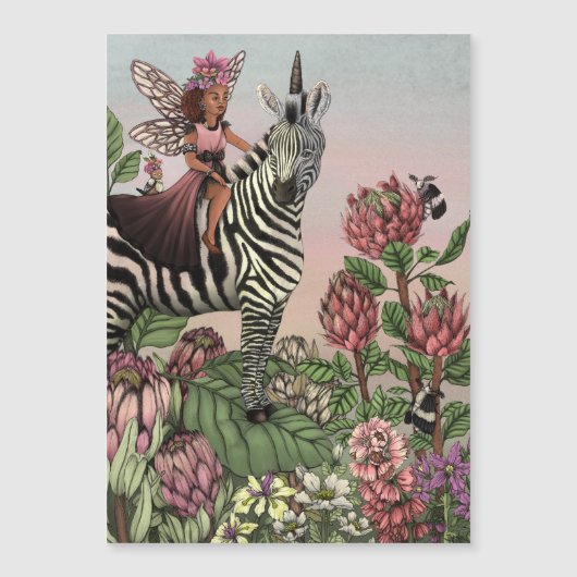 Cute Pink Fairy on Zebra Unicorn Floral Art (Front)