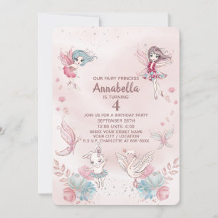 Cute Pink Fairy Princess and Ballerinas Invitation