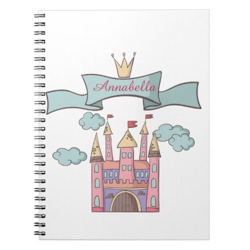 Cute Pink Fairy Tale Princess Castle Custom Name Notebook