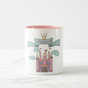 Cute Pink Fairy Tale Princess Castle Custom Name Two-Tone Coffee Mug