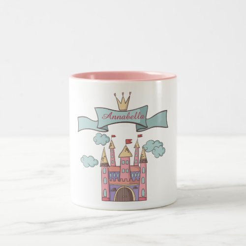 Cute Pink Fairy Tale Princess Castle Custom Name Two_Tone Coffee Mug