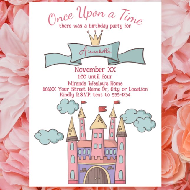 Cute Pink Fairy Tale Princess Castle Invitation (Creator Uploaded)