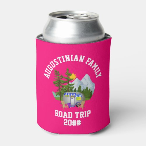 Cute Pink Family Road Trip Can Cooler
