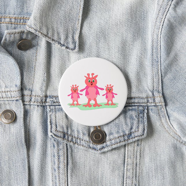 Cute Pink Fantasy Creatures Whimsical Aliens  Button (Creator Uploaded)
