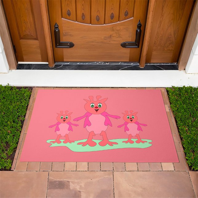 Cute Pink Fantasy Creatures Whimsical Aliens  Doormat (Creator Uploaded)