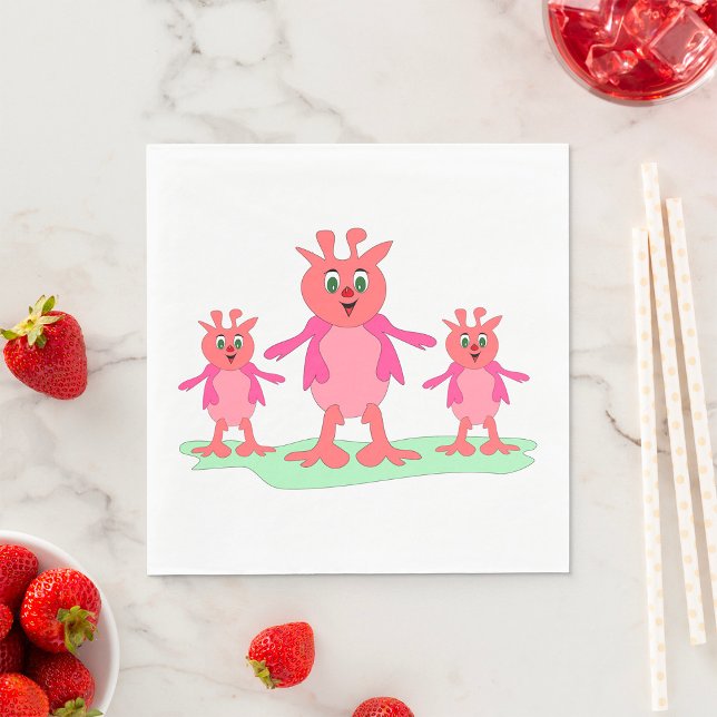 Cute Pink Fantasy Creatures Whimsical Aliens  Napkins (Creator Uploaded)