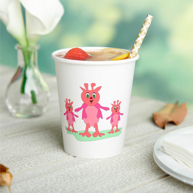 Cute Pink Fantasy Creatures Whimsical Aliens  Paper Cups (Creator Uploaded)