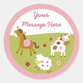 Cute Pink Farm Animal Classic Round Sticker