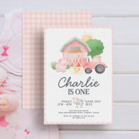 Cute Pink Farm Animals Girl 1st Birthday