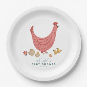 Cute Pink Farm Chicken Girls Baby Shower Paper Plates