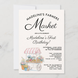 Cute Pink Farmers Market First Birthday Invitation