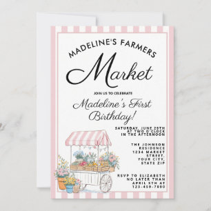 Cute Pink Farmers Market First Birthday Invitation