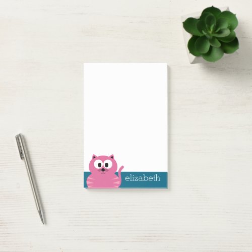 Cute Pink Fat Cat _ Blue Background Post_it Notes