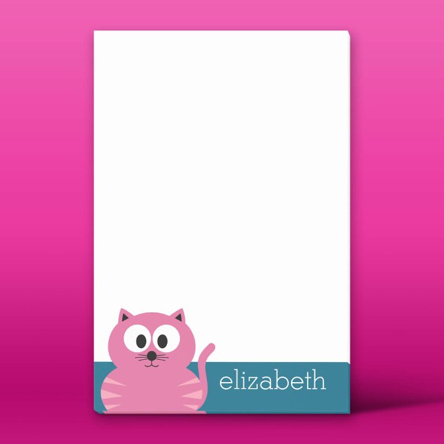 Cute Pink Fat Cat - Blue Background Post-it Notes (Custom Post-It Notes)
