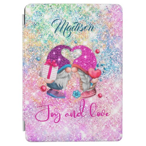 Cute pink faux glitter gnome Christmas monogram iPad Air Cover