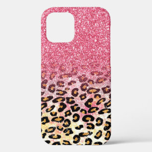 Cute pink faux glitter leopard animal print iPhone 12 pro case