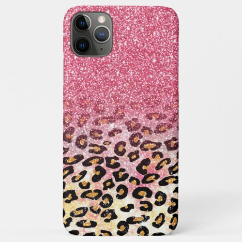 Cute pink faux glitter leopard animal print iPhone 11 pro max case