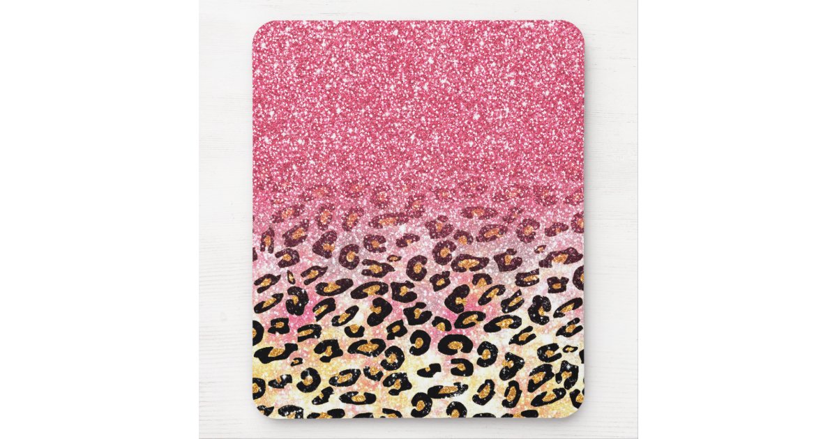 Cute pink faux glitter leopard animal print mouse pad | Zazzle.com