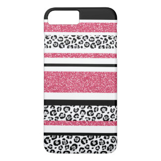 Cute pink faux glitter leopard print stripes iPhone 8 plus/7 plus case