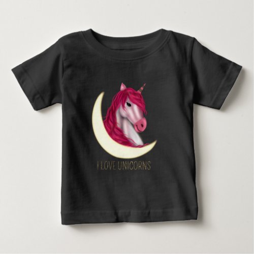 Cute pink faux gold magical Unicorn customizable Baby T_Shirt