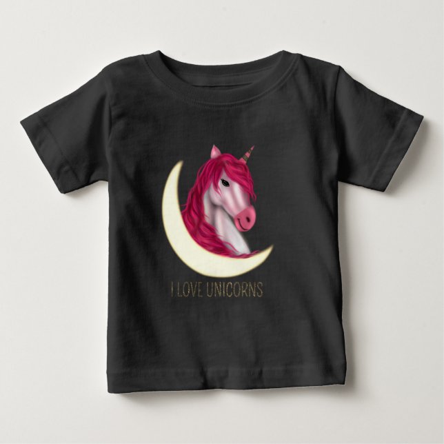 Cute pink faux gold magical Unicorn customizable Baby T-Shirt (Front)