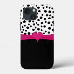 Cute Pink Faux Rhinestone Heart And Polka Dots Iphone 13 Mini Case at Zazzle