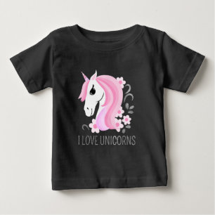Cute pink faux silver magical Unicorn customizable Baby T-Shirt
