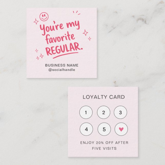 Cute Pink Favorite Regular Loyalty Card Design (Front/Back)