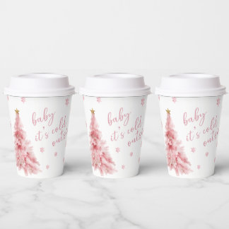 Cute Pink Festive Winter Baby Girl Shower Paper Cups