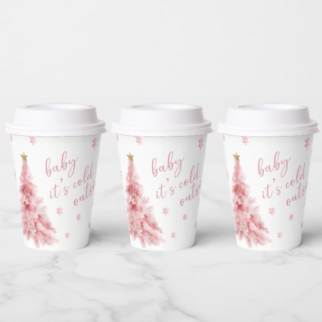 Cute Pink Festive Winter Baby Girl Shower Paper Cups (Multi)