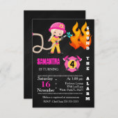 Cute Pink Firefighter Birthday Invitation (Front/Back)